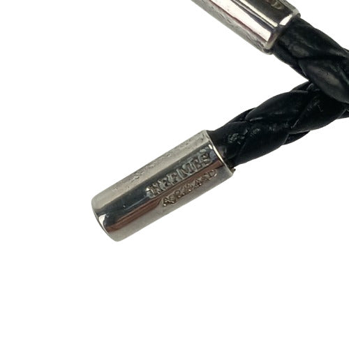 HERMES エルメス キーホルダー/チャーム チャーム - ブラック シルバー レザー Ag925 ユニセックス 編込み
