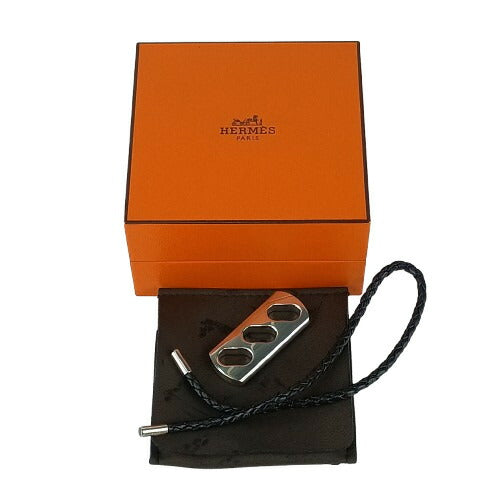 HERMES エルメス キーホルダー/チャーム チャーム - ブラック シルバー レザー Ag925 ユニセックス 編込み