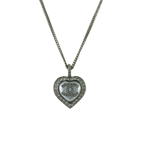 美品 CHANEL シャネル ネックレス ココマークハート ABB617 シルバー メタル ラインストーン フェイクパール レディース