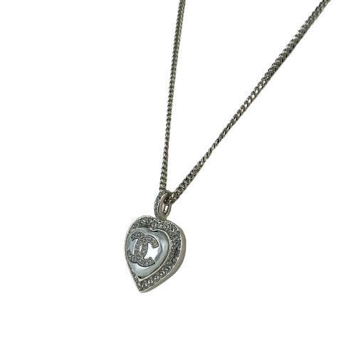 美品 CHANEL シャネル ネックレス ココマークハート ABB617 シルバー メタル ラインストーン フェイクパール レディース