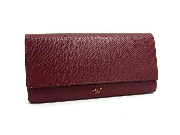 CELINE セリーヌ 長財布 ラージフラップ ウォレット ボルドー系 レザー レディース ゴールド金具