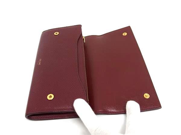 CELINE セリーヌ 長財布 ラージフラップ ウォレット ボルドー系 レザー レディース ゴールド金具