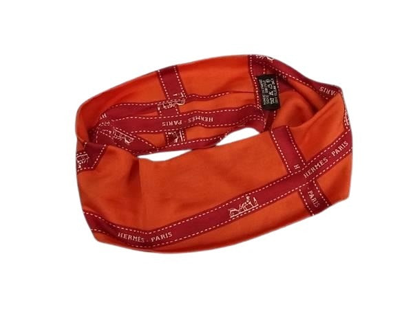 HERMES エルメス ヘアアクセサリー ボルデュック ヘアバンド オレンジ系 シルク100% レディース