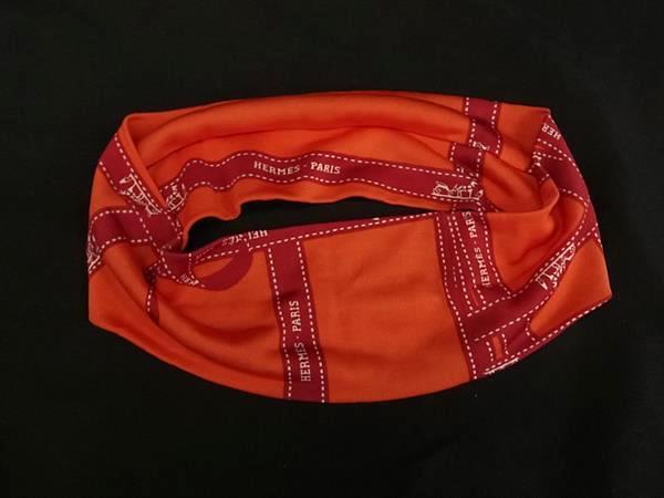 HERMES エルメス ヘアアクセサリー ボルデュック ヘアバンド オレンジ系 シルク100% レディース