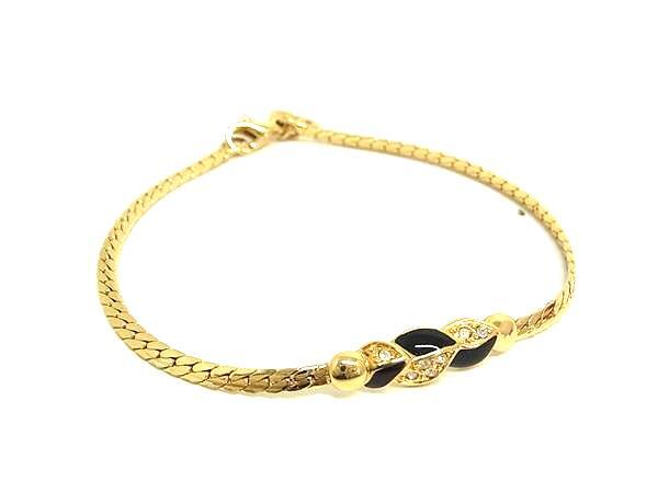 Christian Dior クリスチャン ディオール アームウェア ブレスレット ゴールド ブラック メタル ラインストーン レディース 超美品