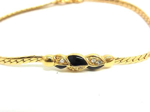 Christian Dior クリスチャン ディオール アームウェア ブレスレット ゴールド ブラック メタル ラインストーン レディース 超美品