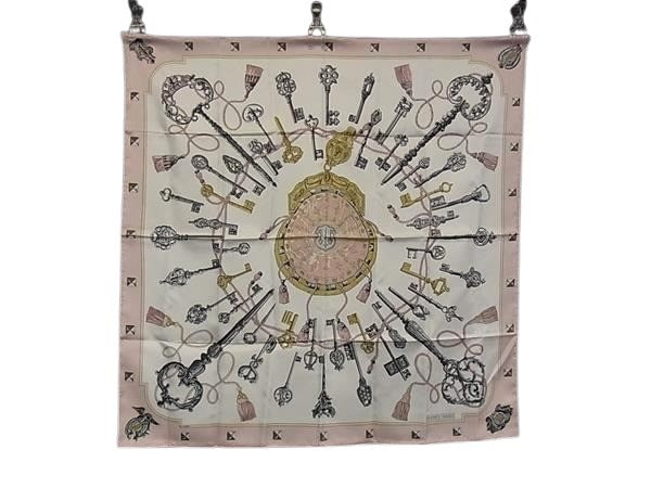 HERMES エルメス スカーフ カレ90 LES CLES 鍵 ピンク系 マルチカラー シルク100% レディース 美品