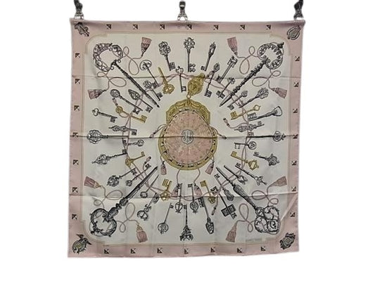 HERMES エルメス スカーフ カレ90 LES CLES 鍵 ピンク系 マルチカラー シルク100% レディース 美品