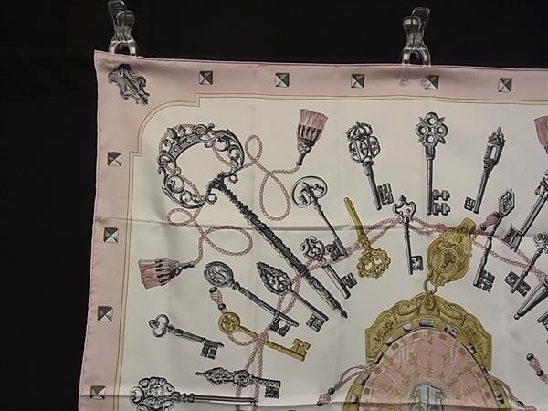 HERMES エルメス スカーフ カレ90 LES CLES 鍵 ピンク系 マルチカラー シルク100% レディース 美品
