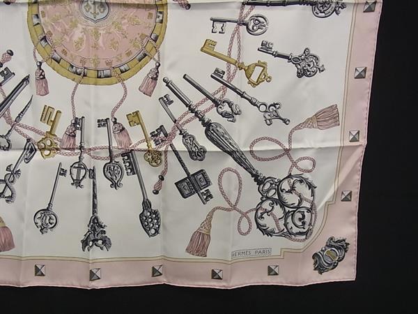 HERMES エルメス スカーフ カレ90 LES CLES 鍵 ピンク系 マルチカラー シルク100% レディース 美品