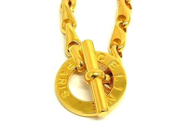 CELINE セリーヌ ネックレス サークル ロゴ ロングネックレス ゴールド メタル レディース チェーン 美品