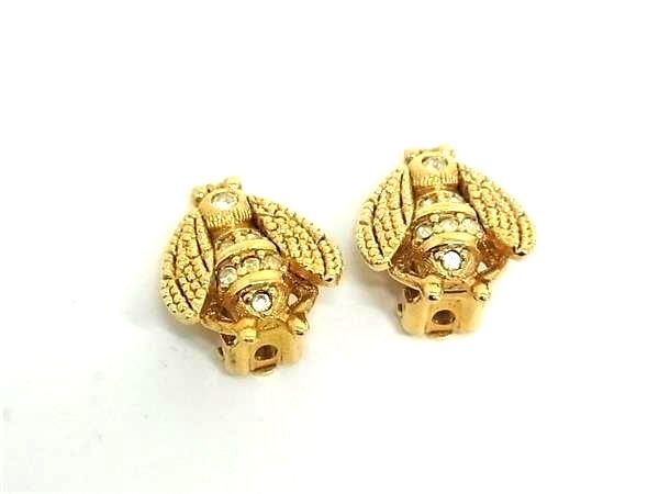 Christian Dior クリスチャン ディオール イヤーアクセサリー クリップ式 イヤリング Bee ゴールド メタル ラインストーン レディース 蜂モチーフ 美品