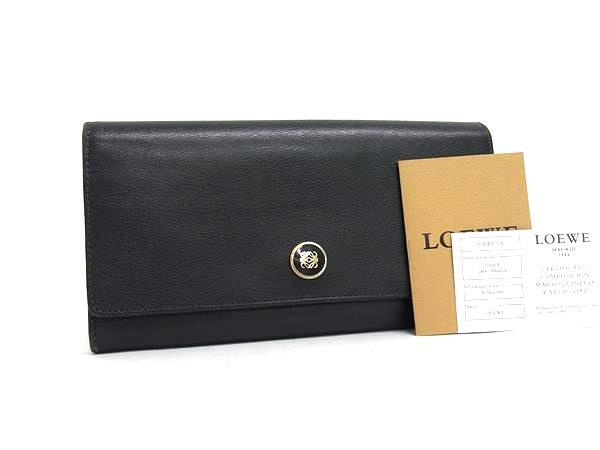 LOEWE ロエベ 二つ折り財布 アナグラム 長財布 182.81.F13 ブラック系 レザー レディース ゴールド金具