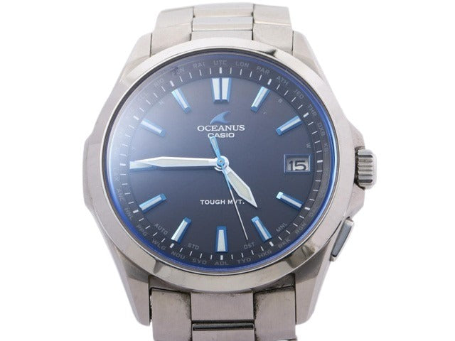 CASIO カシオ 腕時計 オシアナス 3針モデル OCW S100 1AJF シルバー ネイビー文字盤 チタン メンズ アナログ デイト 電波ソーラー