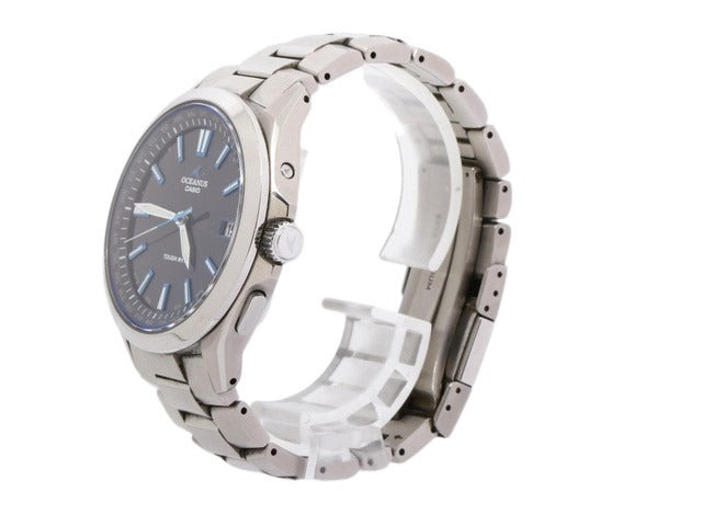 CASIO カシオ 腕時計 オシアナス 3針モデル OCW S100 1AJF シルバー ネイビー文字盤 チタン メンズ アナログ デイト 電波ソーラー