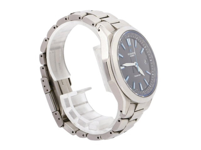 CASIO カシオ 腕時計 オシアナス 3針モデル OCW S100 1AJF シルバー ネイビー文字盤 チタン メンズ アナログ デイト 電波ソーラー