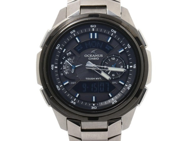 CASIO カシオ 腕時計 オシアナス クラシックライン OCW T410TD 1AJF シルバー ブラック文字盤 チタン メンズ アナデジ 電波ソーラー 美品