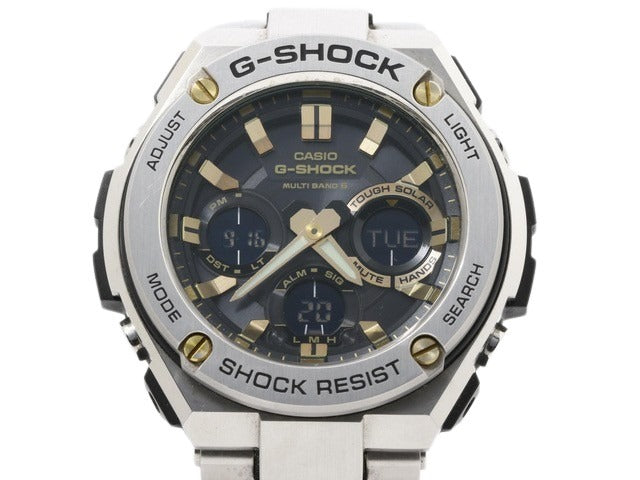 CASIO カシオ 腕時計 GSHOCK Gスチール GST W110D 1A9JF シルバー ブラック文字盤 樹脂 ステンレス メンズ アナデジ 電波ソーラー