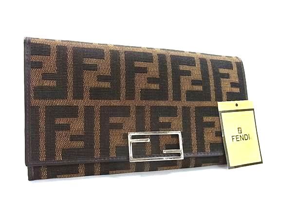 FENDI フェンディ 二つ折り財布 ズッカ 長財布 07 15828 001 ブラウン ブラック キャンバス×レザー レディース ヴィンテージ