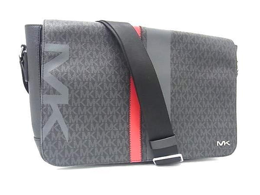 MICHAEL KORS マイケルコース ショルダーバッグ グレー レッド PVC メンズ MK柄 メッセンジャーバッグ 新品未使用展示品