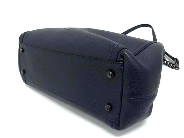 COACH コーチ トートバッグ 36855 ネイビー レザー レディース ターンロック チェーン 美品