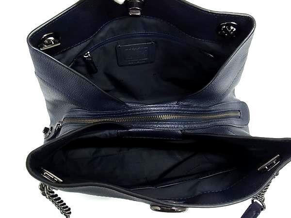 COACH コーチ トートバッグ 36855 ネイビー レザー レディース ターンロック チェーン 美品