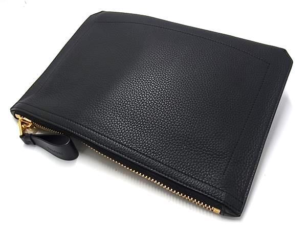 TOM FORD トムフォード クラッチバッグ ビッグジップ ブラック レザー メンズ ゴールド金具 美品