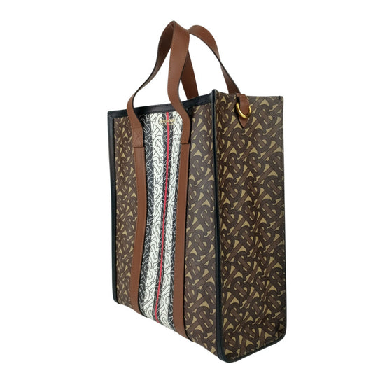 BURBERRY バーバリー トートバッグ スモール モノグラムストライプ Eキャンバス ポートレート 8024294 ブライドルブラウン コーティングキャンバス×レザー ユニセックス 2WAY ゴールド金具