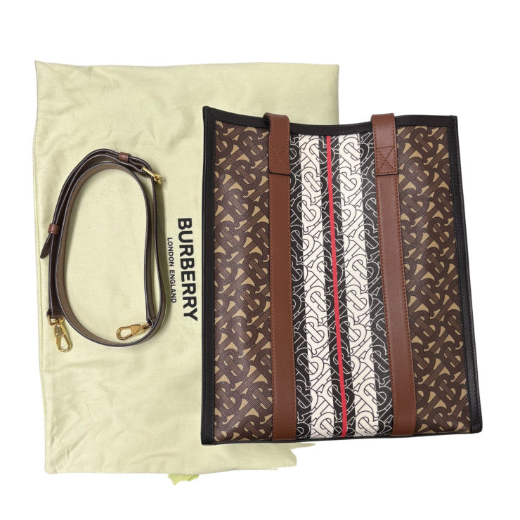 BURBERRY バーバリー トートバッグ スモール モノグラムストライプ Eキャンバス ポートレート 8024294 ブライドルブラウン コーティングキャンバス×レザー ユニセックス 2WAY ゴールド金具