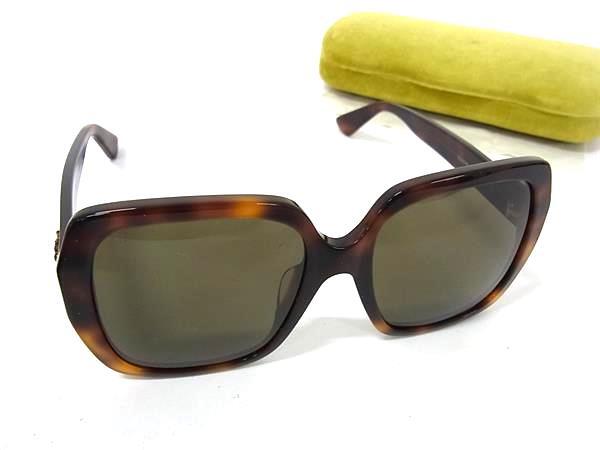 GUCCI グッチ サングラス インターロッキングG ビー GG0096SA ブラウン クリアグリーン プラスチック ユニセックス べっ甲調 美品