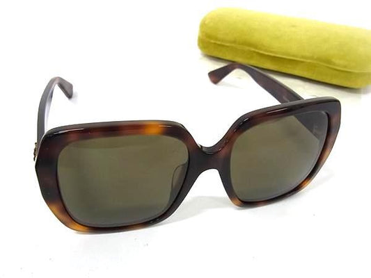 GUCCI グッチ サングラス インターロッキングG ビー GG0096SA ブラウン クリアグリーン プラスチック ユニセックス べっ甲調 美品