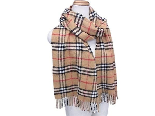 BURBERRY バーバリー マフラー ノバチェック ブラウン系 ウール100% ユニセックス フリンジ 美品