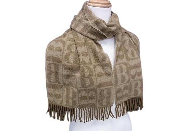 BURBERRY バーバリー マフラー Bロゴ ブラウン カシミヤ100％ ユニセックス フリンジ 美品