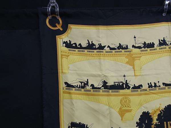 HERMES エルメス スカーフ カレ90 ブラック イエロー シルク100% レディース LES PONTS DE PARIS パリの橋