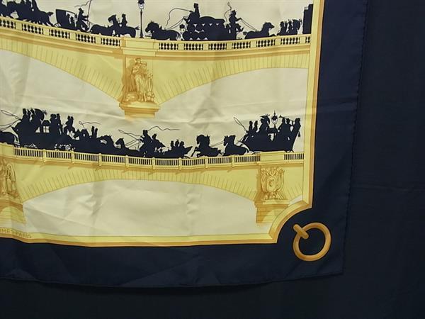 HERMES エルメス スカーフ カレ90 ブラック イエロー シルク100% レディース LES PONTS DE PARIS パリの橋