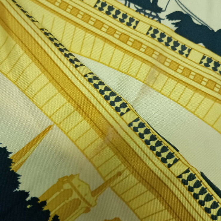 HERMES エルメス スカーフ カレ90 ブラック イエロー シルク100% レディース LES PONTS DE PARIS パリの橋