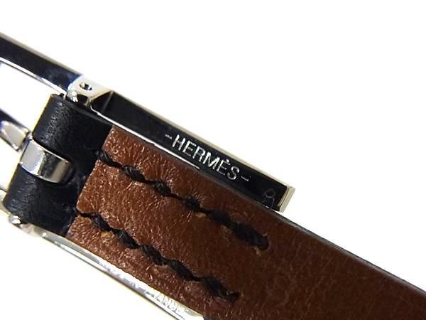 HERMES エルメス ブレスレット ビーアピ ブラック ブラウン レザー レディース ドゥブルトゥール 2連 リバーシブル シルバー金具 美品