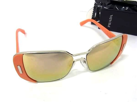 PRADA プラダ サングラス SPR59S オレンジ シルバー プラスチック ユニセックス ミラーレンズ 美品