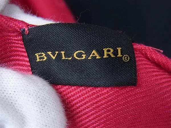BVLGARI ブルガリ ストール ロゴマニア ピンク系 シルク60％ ウール40％ レディース フリンジ 超美品
