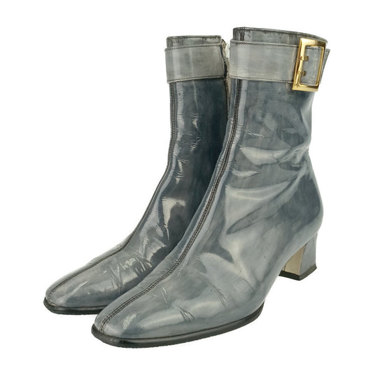 YVES SAINT LAURENT イヴ サンローラン ブーツ ジップアップ ショートブーツ SO HH 02 36 グレー ゴールド金具 パテントレザー レディース ＃36 参考サイズ約23cm