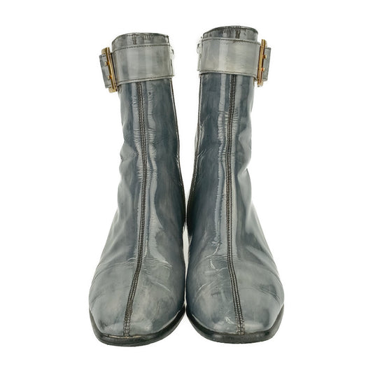 YVES SAINT LAURENT イヴ サンローラン ブーツ ジップアップ ショートブーツ SO HH 02 36 グレー ゴールド金具 パテントレザー レディース ＃36 参考サイズ約23cm