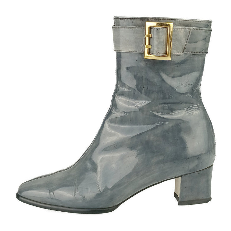 YVES SAINT LAURENT イヴ サンローラン ブーツ ジップアップ ショートブーツ SO HH 02 36 グレー ゴールド金具 パテントレザー レディース ＃36 参考サイズ約23cm