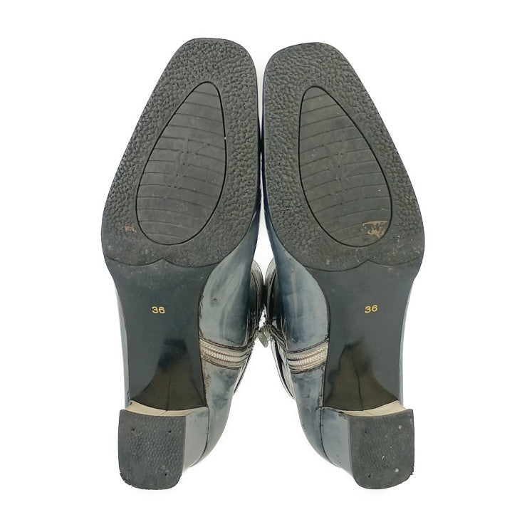 YVES SAINT LAURENT イヴ サンローラン ブーツ ジップアップ ショートブーツ SO HH 02 36 グレー ゴールド金具 パテントレザー レディース ＃36 参考サイズ約23cm