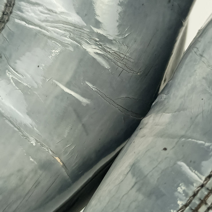 YVES SAINT LAURENT イヴ サンローラン ブーツ ジップアップ ショートブーツ SO HH 02 36 グレー ゴールド金具 パテントレザー レディース ＃36 参考サイズ約23cm