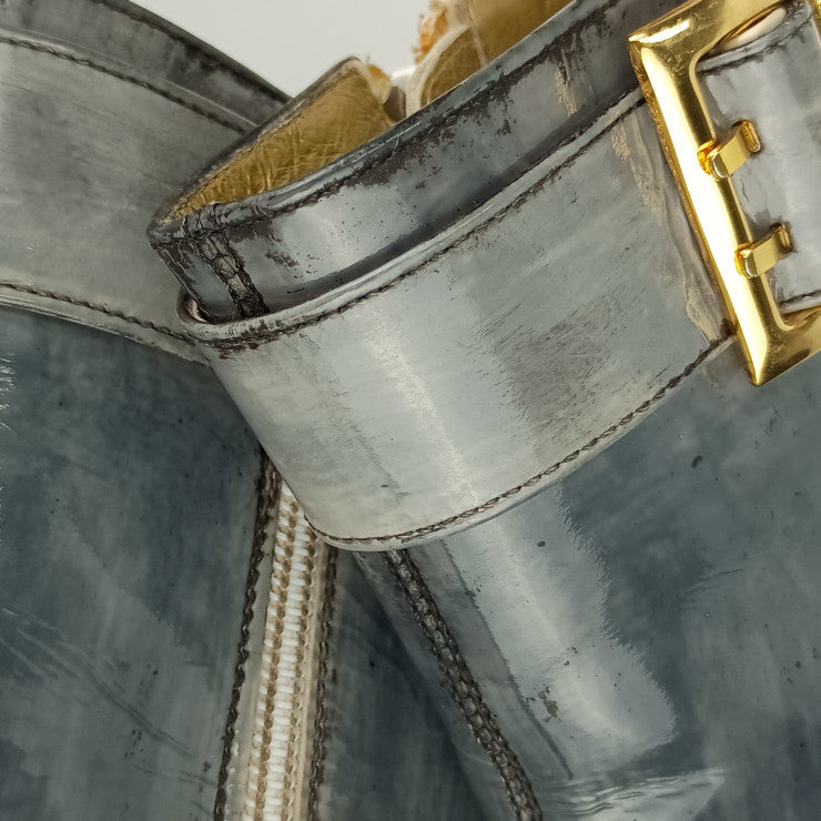 YVES SAINT LAURENT イヴ サンローラン ブーツ ジップアップ ショートブーツ SO HH 02 36 グレー ゴールド金具 パテントレザー レディース ＃36 参考サイズ約23cm