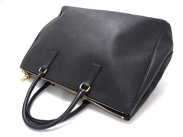 美品 PRADA プラダ トートバッグ ガレリア BN1802 ブラック サフィアーノレザー ユニセックス 三角プレート ゴールド金具