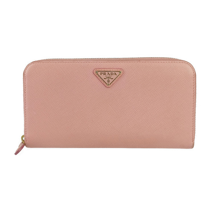 PRADA プラダ 長財布 1ML506 ピンク系 サフィアーノレザー レディース ラウンドファスナー ゴールド金具