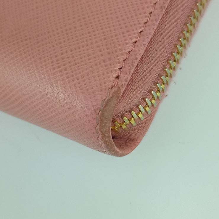 PRADA プラダ 長財布 1ML506 ピンク系 サフィアーノレザー レディース ラウンドファスナー ゴールド金具