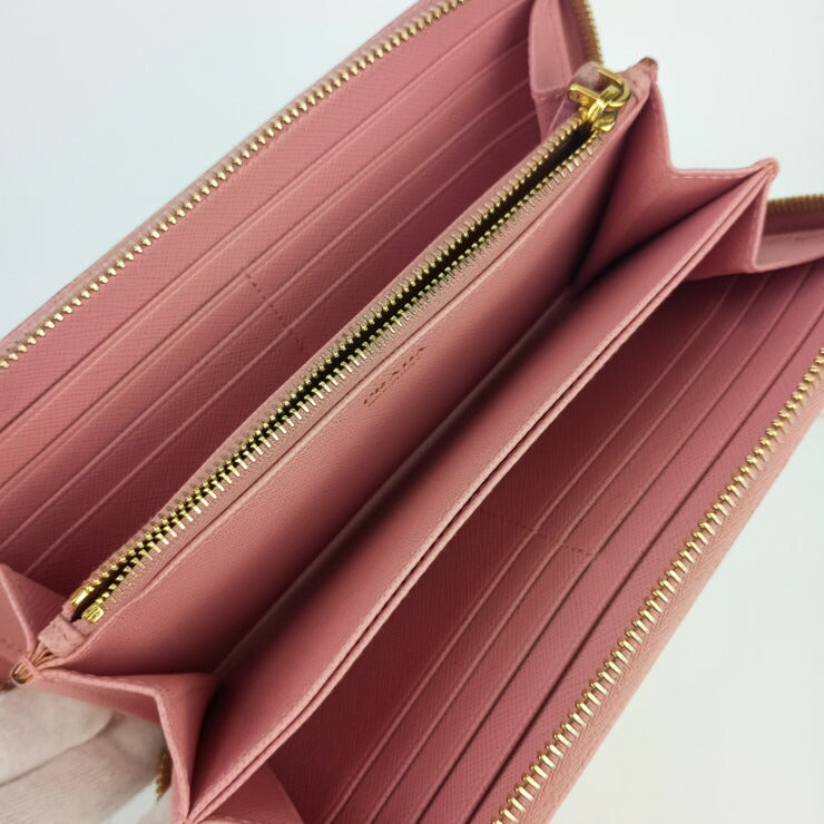 PRADA プラダ 長財布 1ML506 ピンク系 サフィアーノレザー レディース ラウンドファスナー ゴールド金具