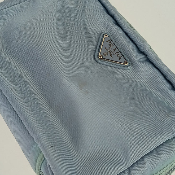 PRADA プラダ 化粧ポーチ 1N0724 ライトブルー系 テスートナイロン×レザー レディース